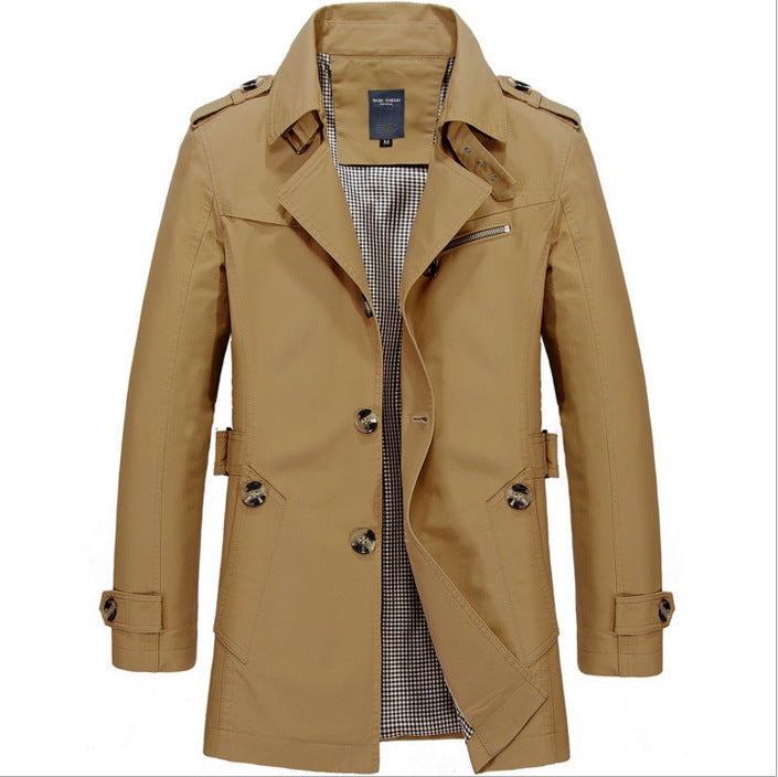 Men's Mid-Length Cotton Washed Plus Size Jacket